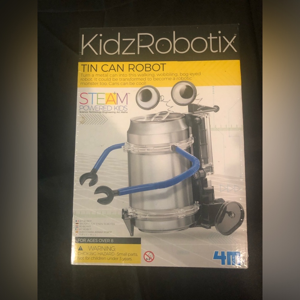 Tin Can Robot Kids Toy - Silver with Blue Arms